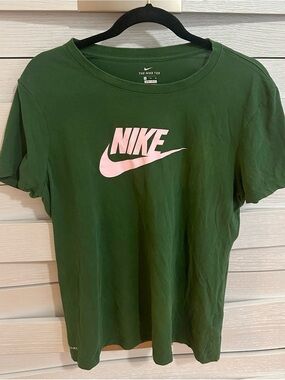 Nike Forest Green Tee with Light Pink Swoosh